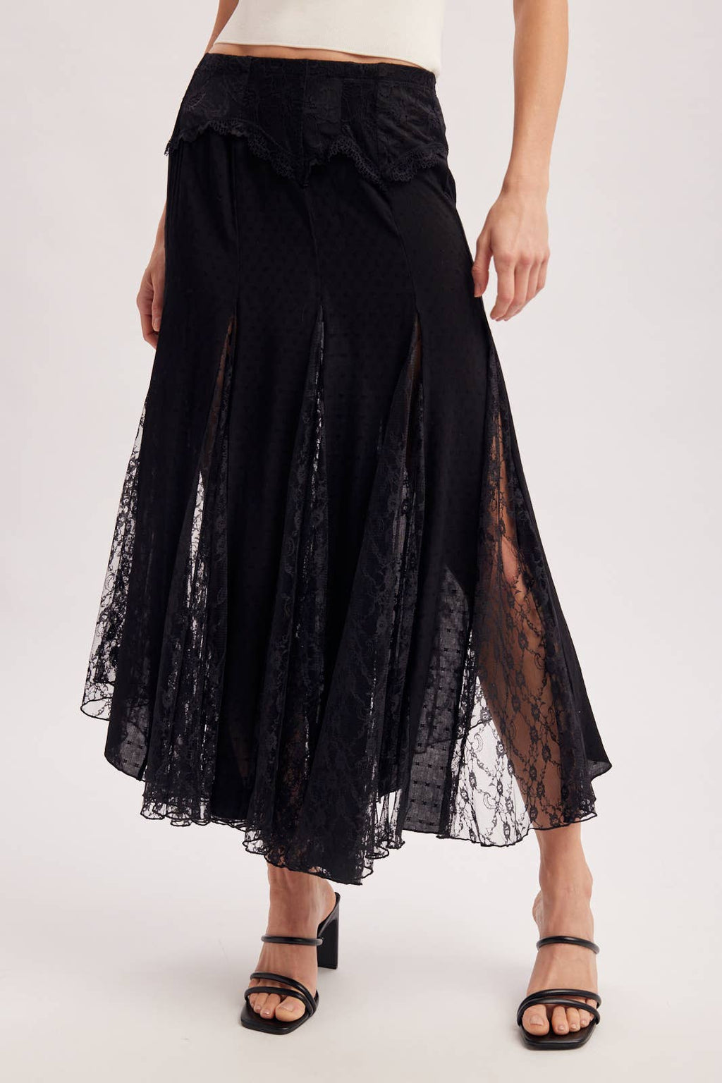 BOHO FLOWY LACE MAXI SKIRT WITH NO LINING - EASTER DAY: ECRU / L