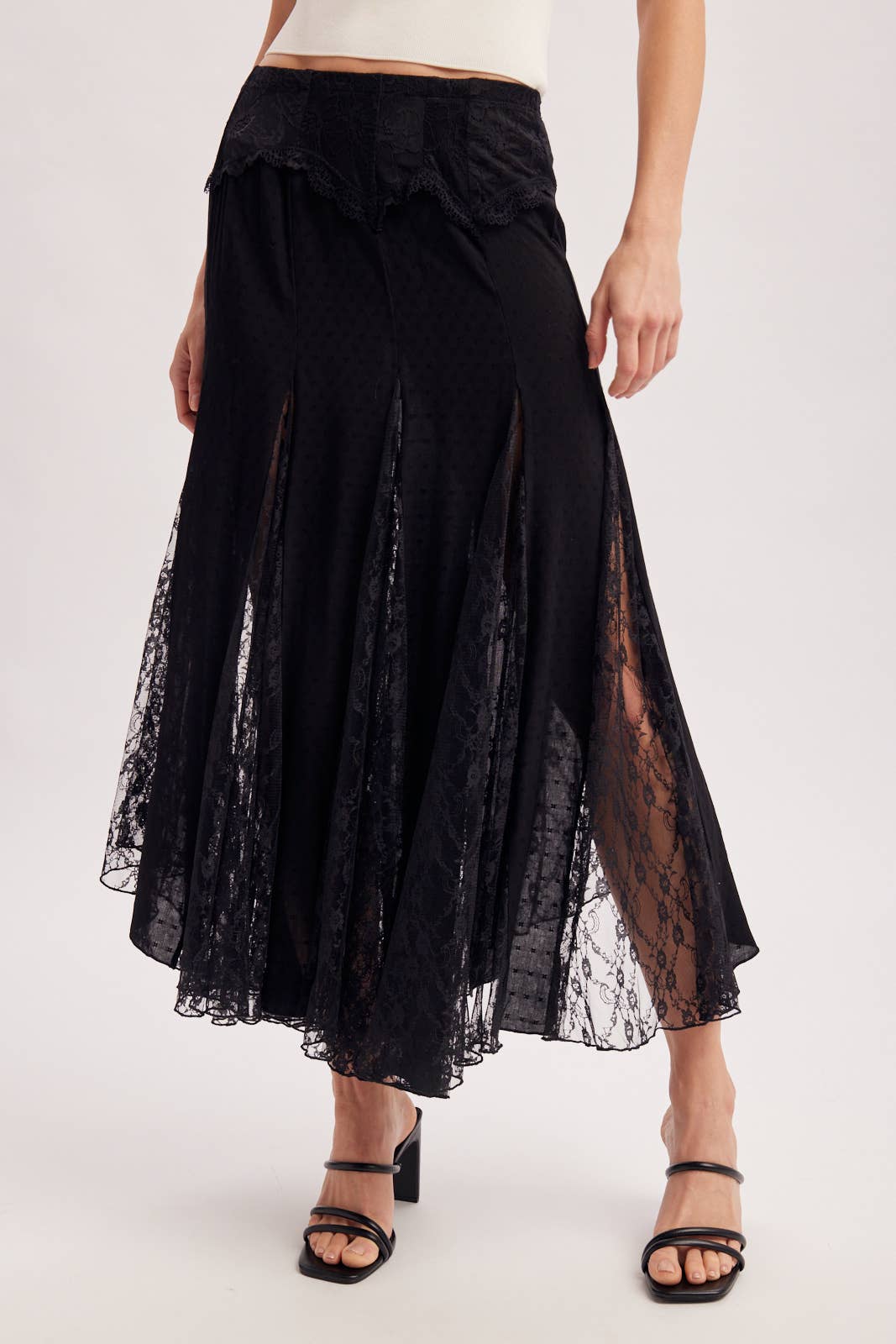 BOHO FLOWY LACE MAXI SKIRT WITH NO LINING - EASTER DAY: ECRU / S