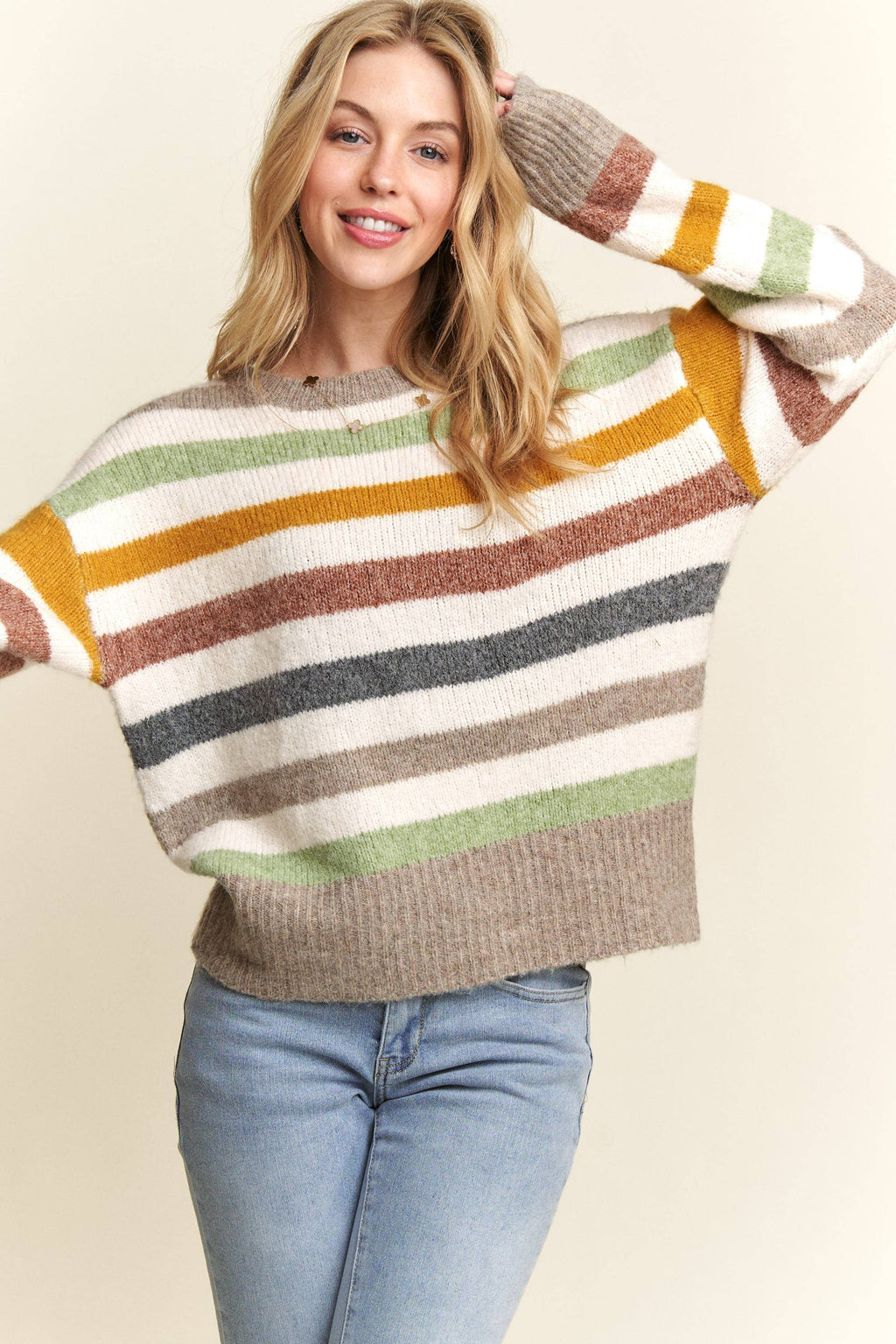 MULTICOLOR STRIPE SWEATER TOP- CESW3590