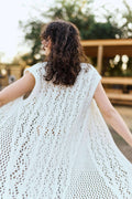 Sleeveless Crochet Long Cardigan with Fringe: Ivory / M