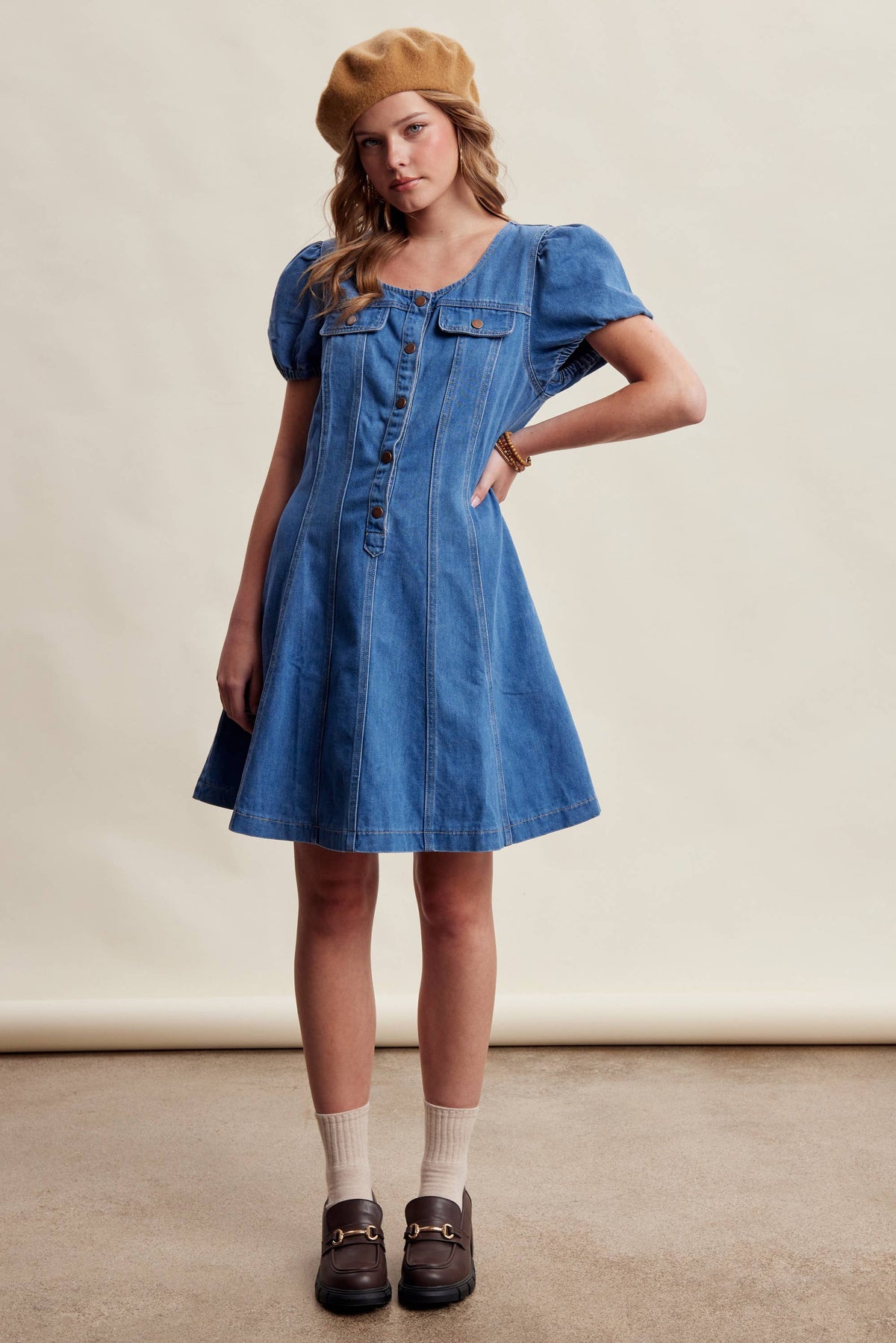 Puff Sleeve Denim Mini Dress LD1639