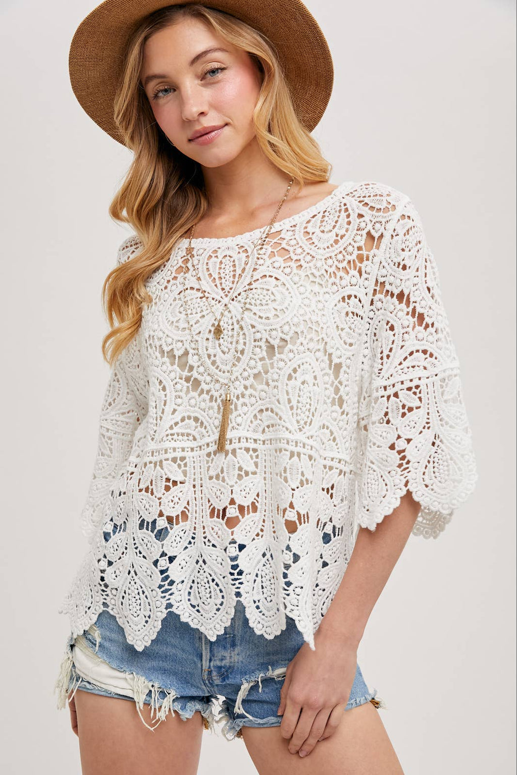 CROCHET LACE TOP: LATTE