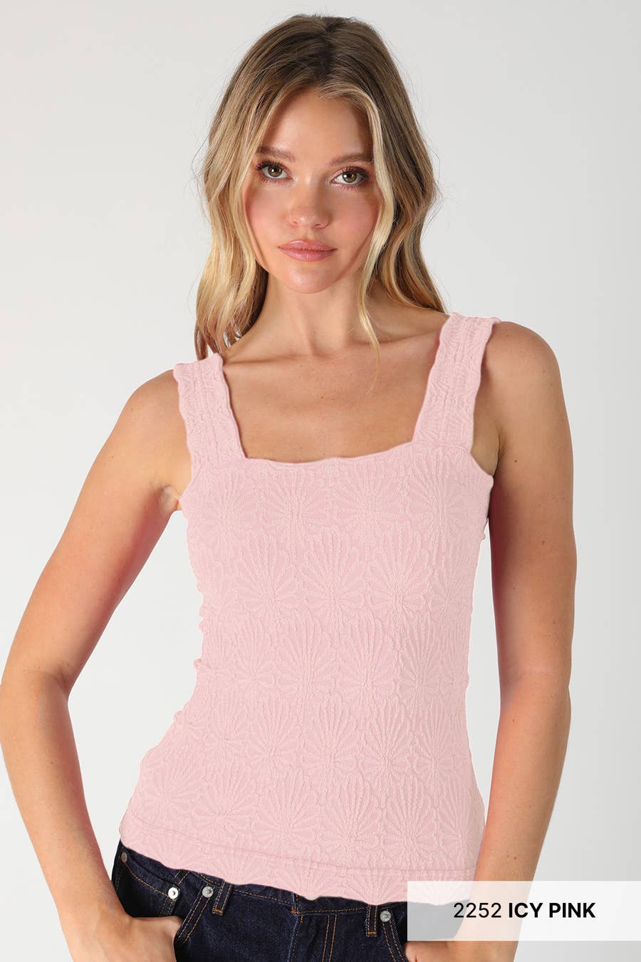 NS8416- Lace Textured Square Top: 06 Black