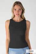 NS8484 - Lace Illusion Crew Neck Top: 6 Black