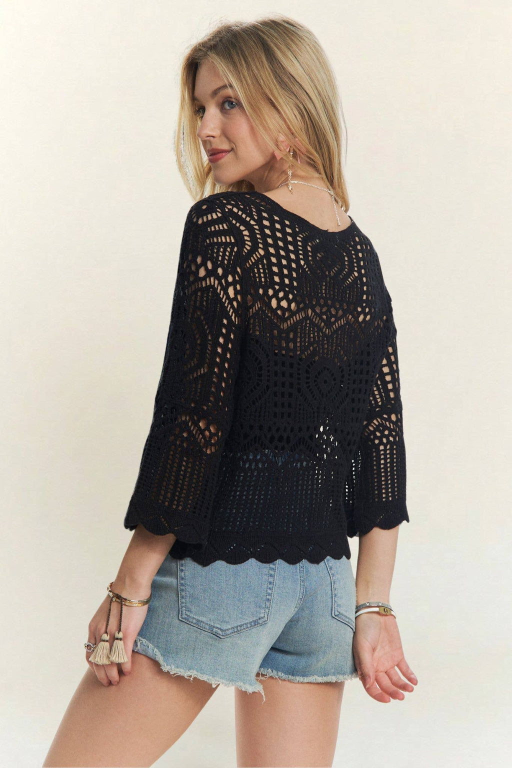 FRONT DRAWSTRING ACCENT CROCHET TOP - CET3553