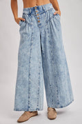 DENIM PLEATED RETRO HIGH-RISE WIDE LEG JEANS: LT.WASH / S