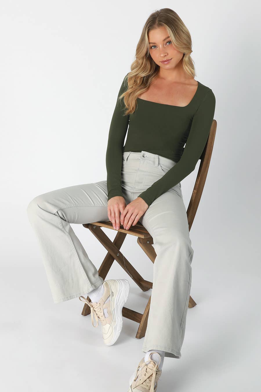 NS8312- Square Neck Ls Top: 2220 Kombu Green