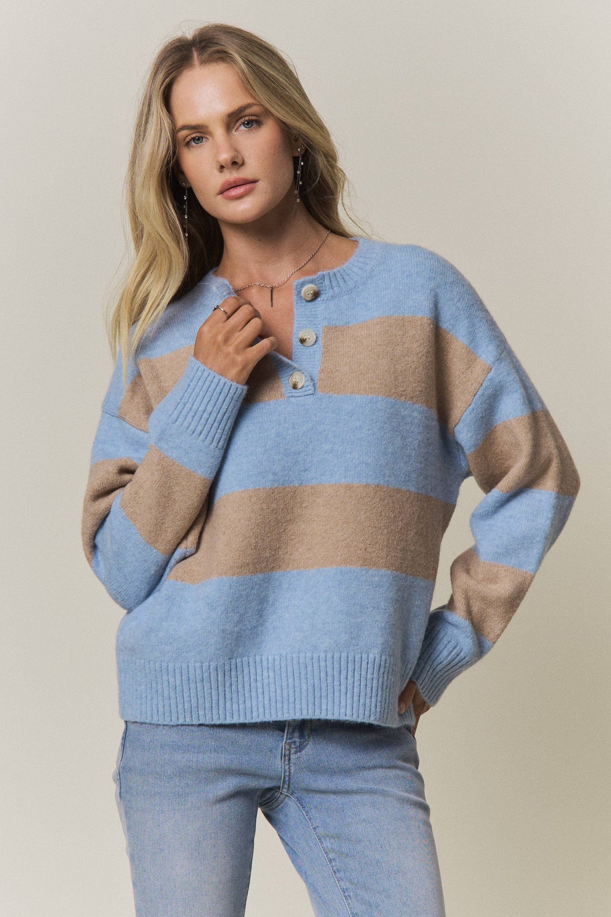 COZY CHIC STRIPED SWEATER - CESW4374