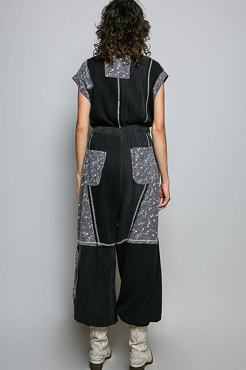 Elastic Hem Waistband Thermal Tapered Overalls: CREAM / L