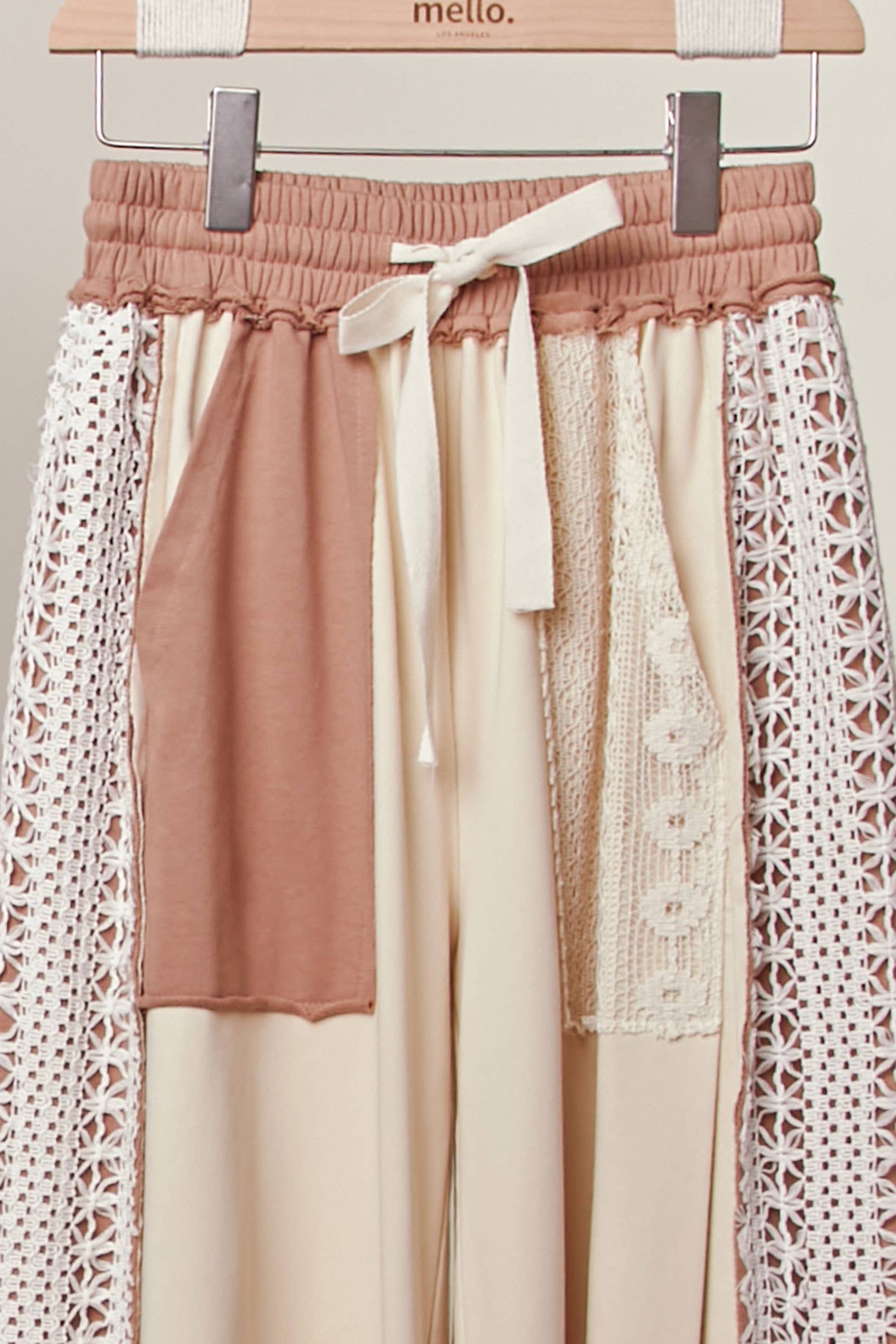 Lace Accents Patchwork Maxi Pants: Olive-Multi / L