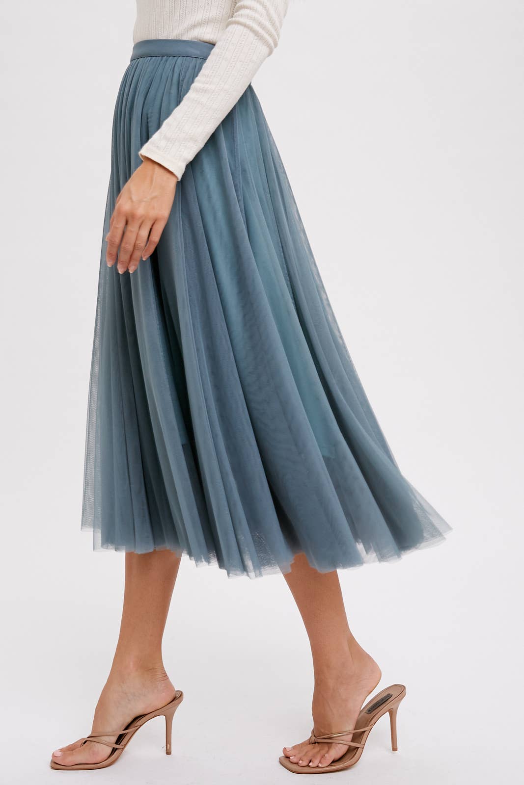 TULLE MIDI SKIRT: DARK MINT / L
