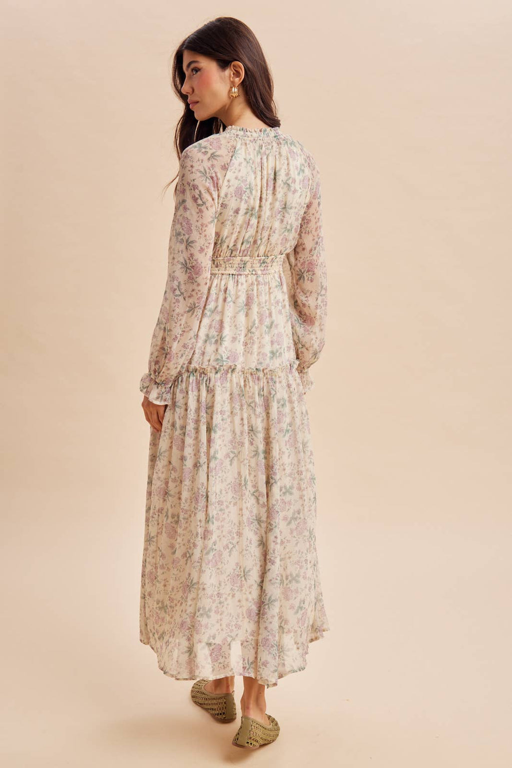 SMOCKED FLORAL MAXI DRESS