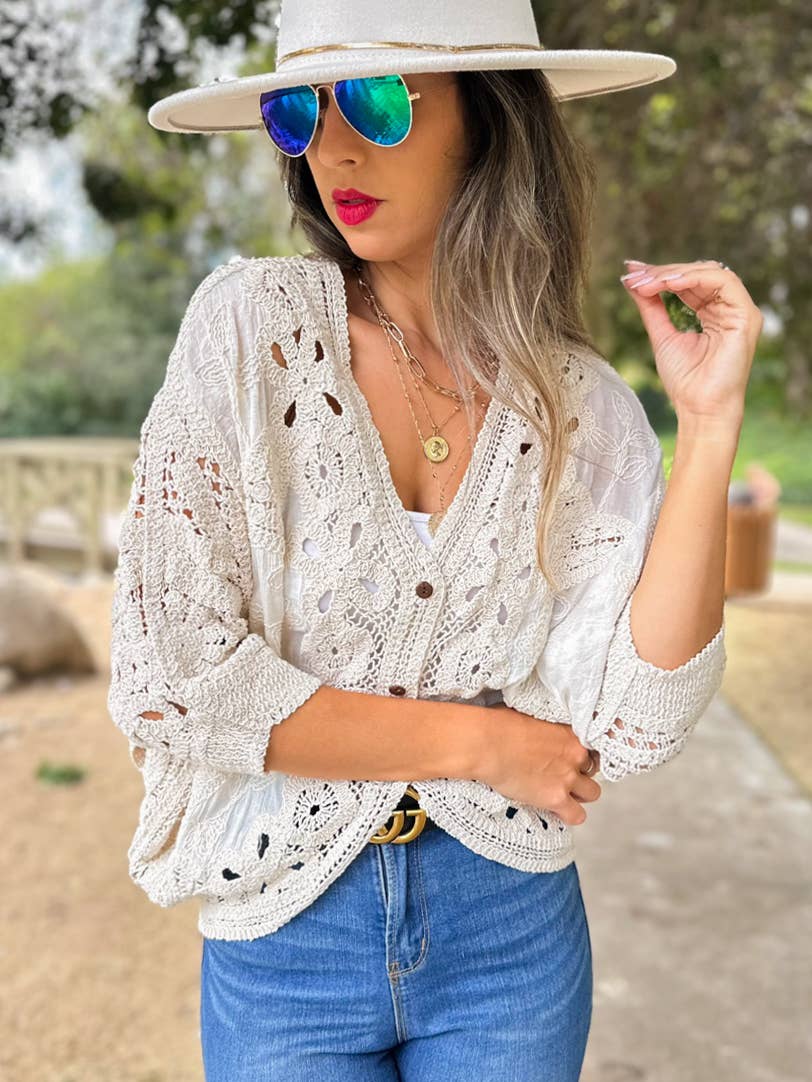 Ivory Crochet Lace Cardigan – Boutique Layering Bestseller: Ivory / One Size