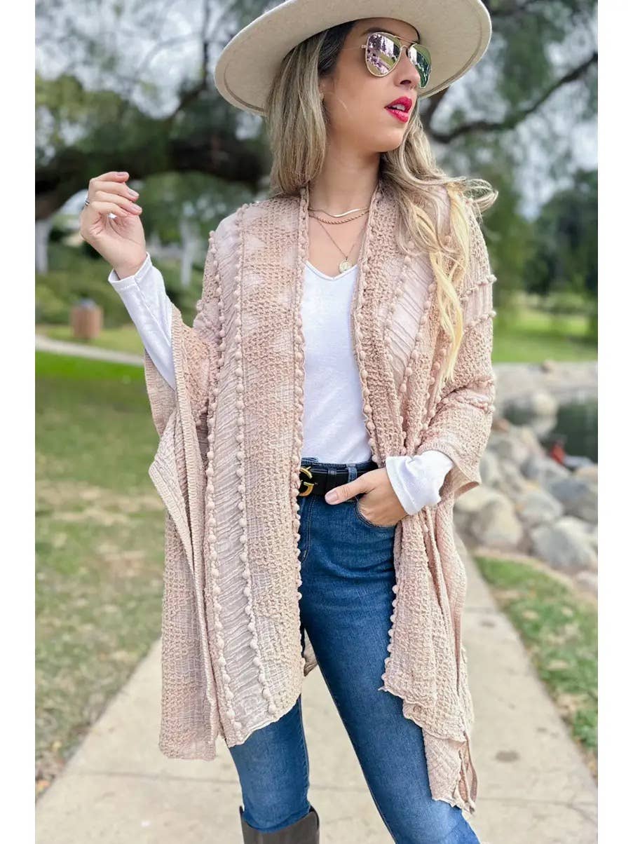 3D Textured Kimono Cardigan – Easy Layering Bestseller: Nude / One Size