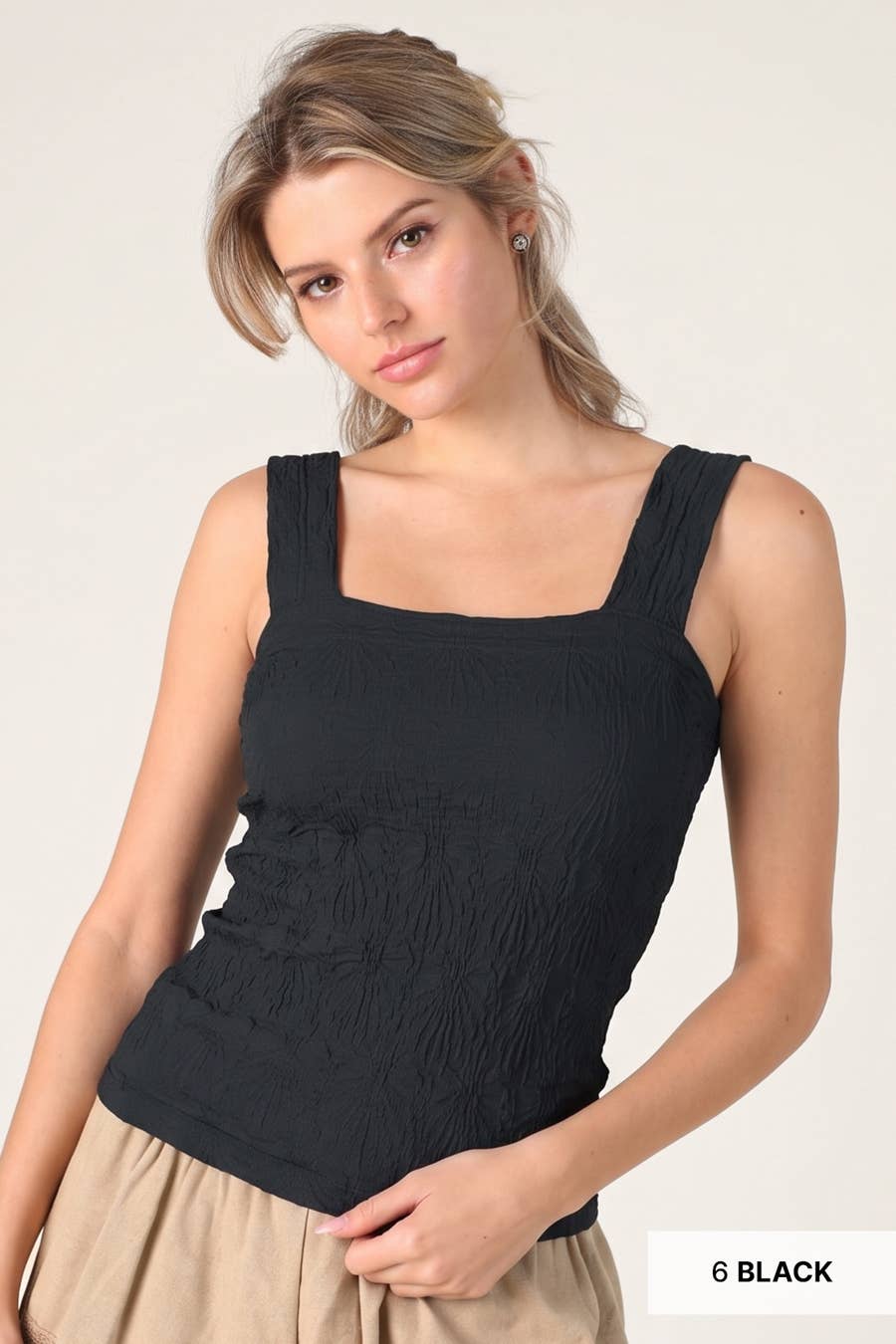NS8416- Lace Textured Square Top: 06 Black