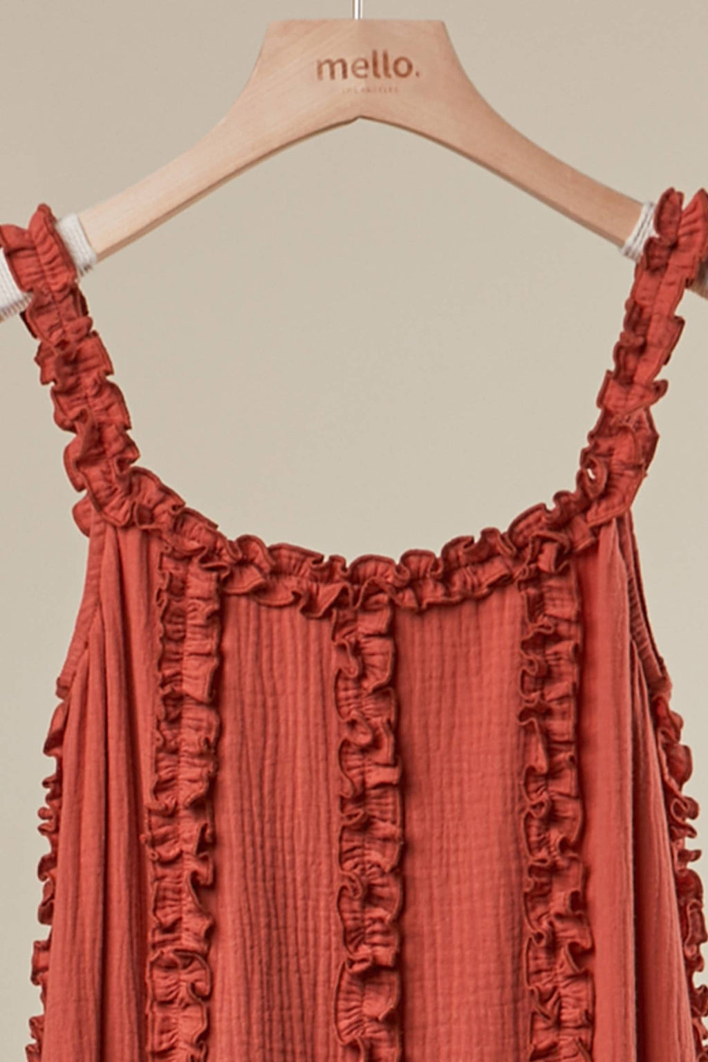 RUFFLED BOHO MAXI DRESS: Rust / L
