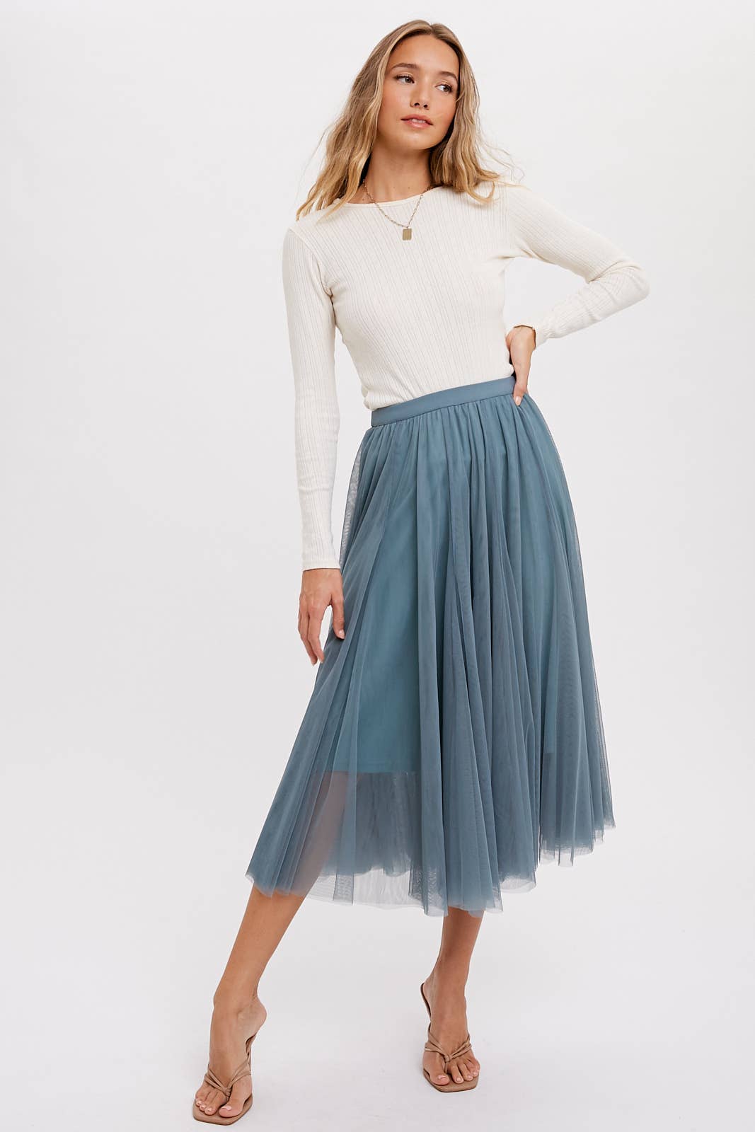 TULLE MIDI SKIRT: DARK MINT / S