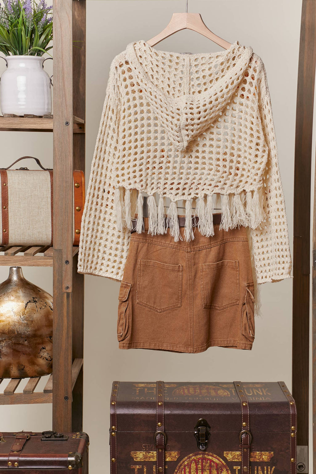 Sunflower Patched Crochet Sweater with Fringes: Cream