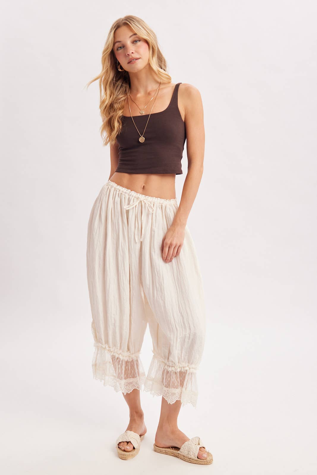 LACE TRIMMED MIDI BLOOMER PANTS: COCO
