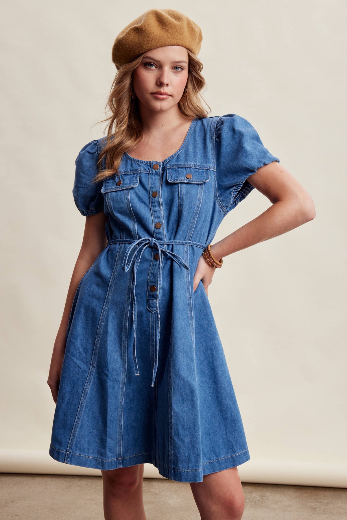 Puff Sleeve Denim Mini Dress LD1639