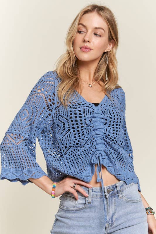 FRONT DRAWSTRING ACCENT CROCHET TOP - CET3553