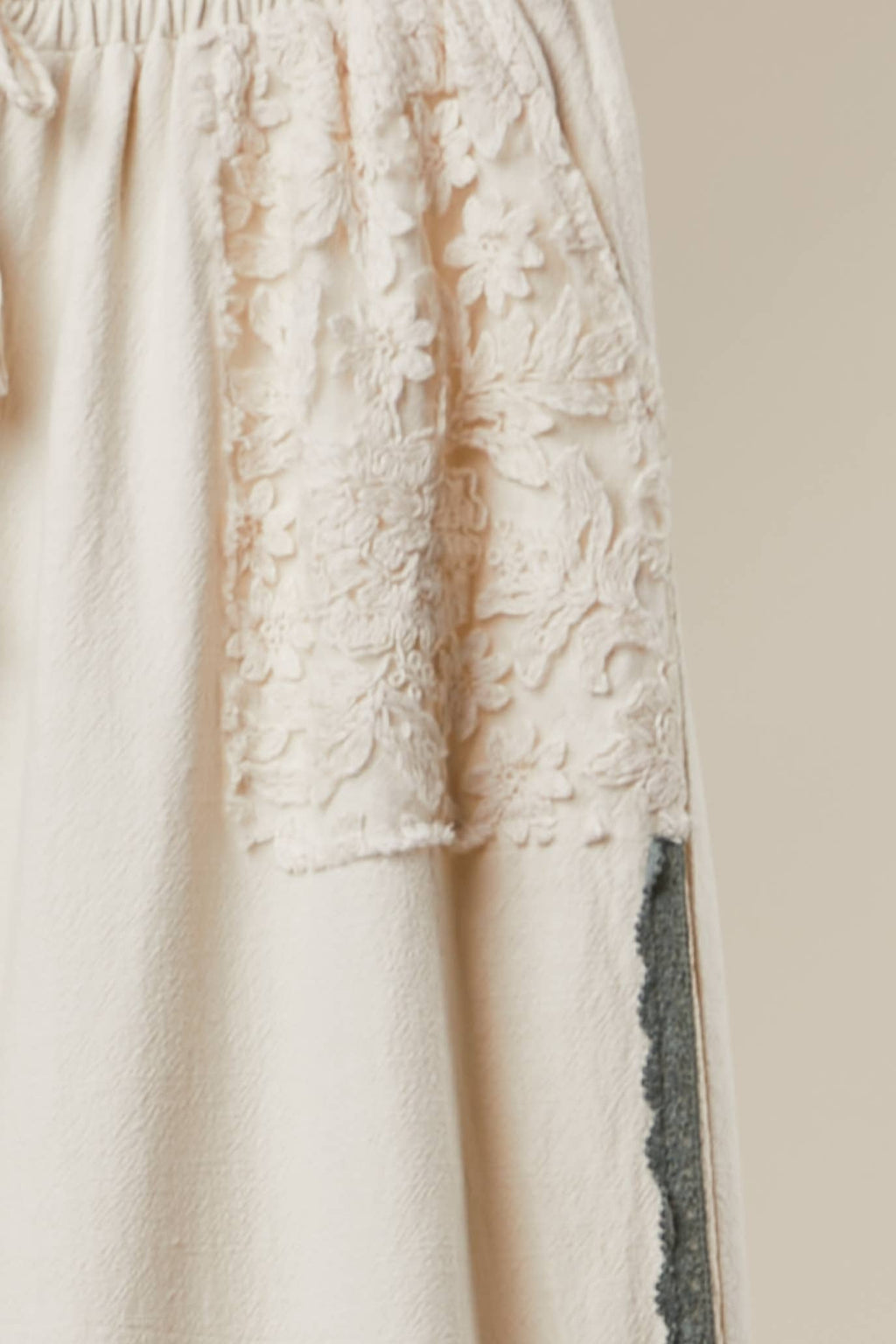 Lace Accents Patchwork Crochet Jogger Pants: SAGE