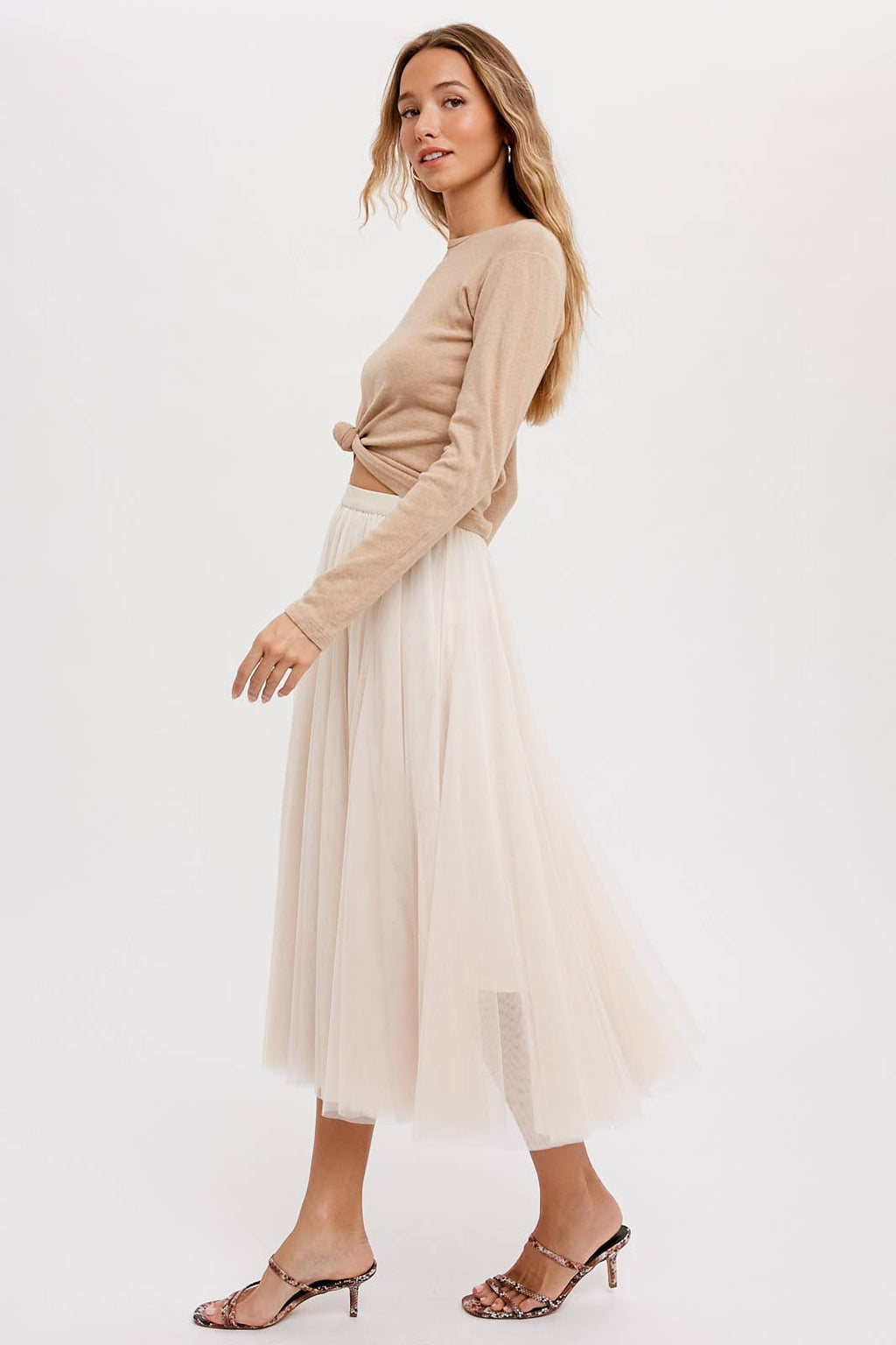 TULLE MIDI SKIRT: DARK MINT / M