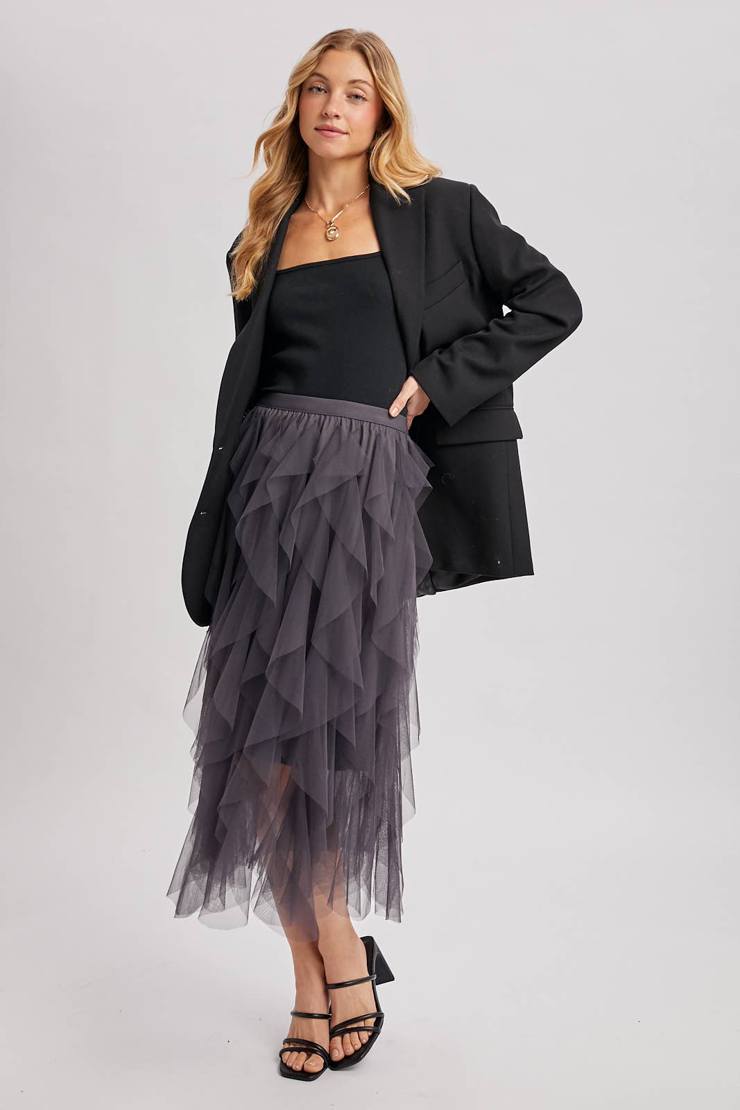 SPRIAL RUFFLED TULLE MIDI SKIRT - EASTER DAY: ROSE / S
