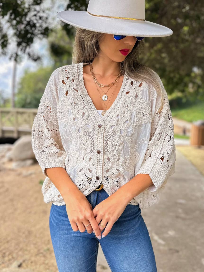 Ivory Crochet Lace Cardigan – Boutique Layering Bestseller: Ivory / One Size