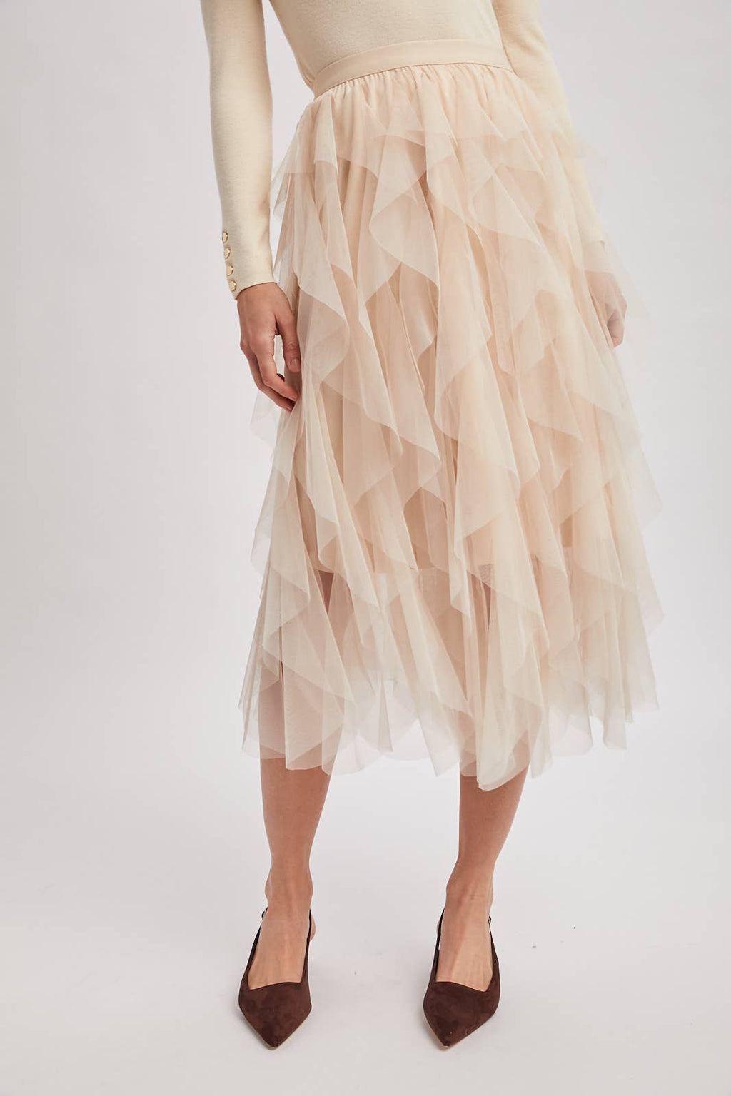 SPRIAL RUFFLED TULLE MIDI SKIRT - EASTER DAY: ROSE / S