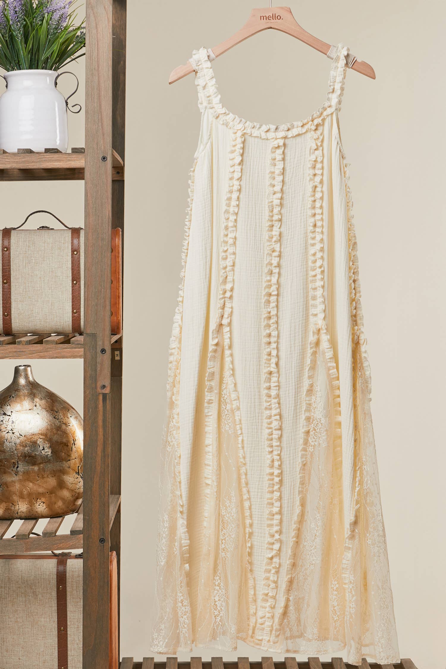 RUFFLED BOHO MAXI DRESS: Rust / M