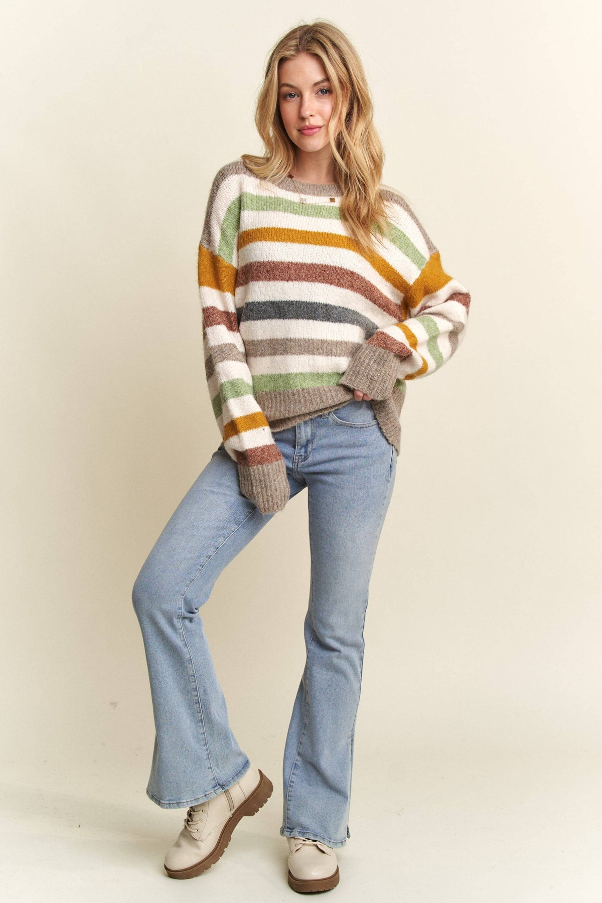 MULTICOLOR STRIPE SWEATER TOP- CESW3590