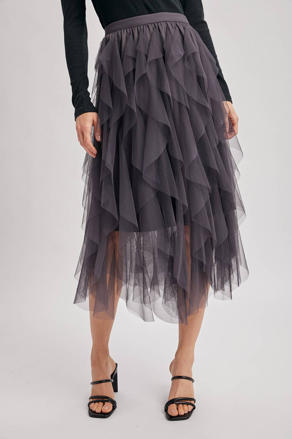 SPRIAL RUFFLED TULLE MIDI SKIRT - EASTER DAY: ROSE / L