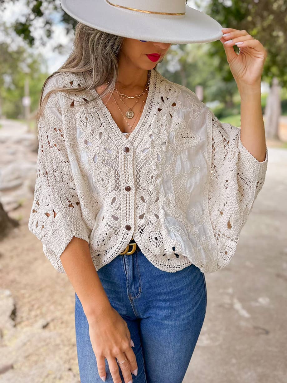 Ivory Crochet Lace Cardigan – Boutique Layering Bestseller: Ivory / One Size
