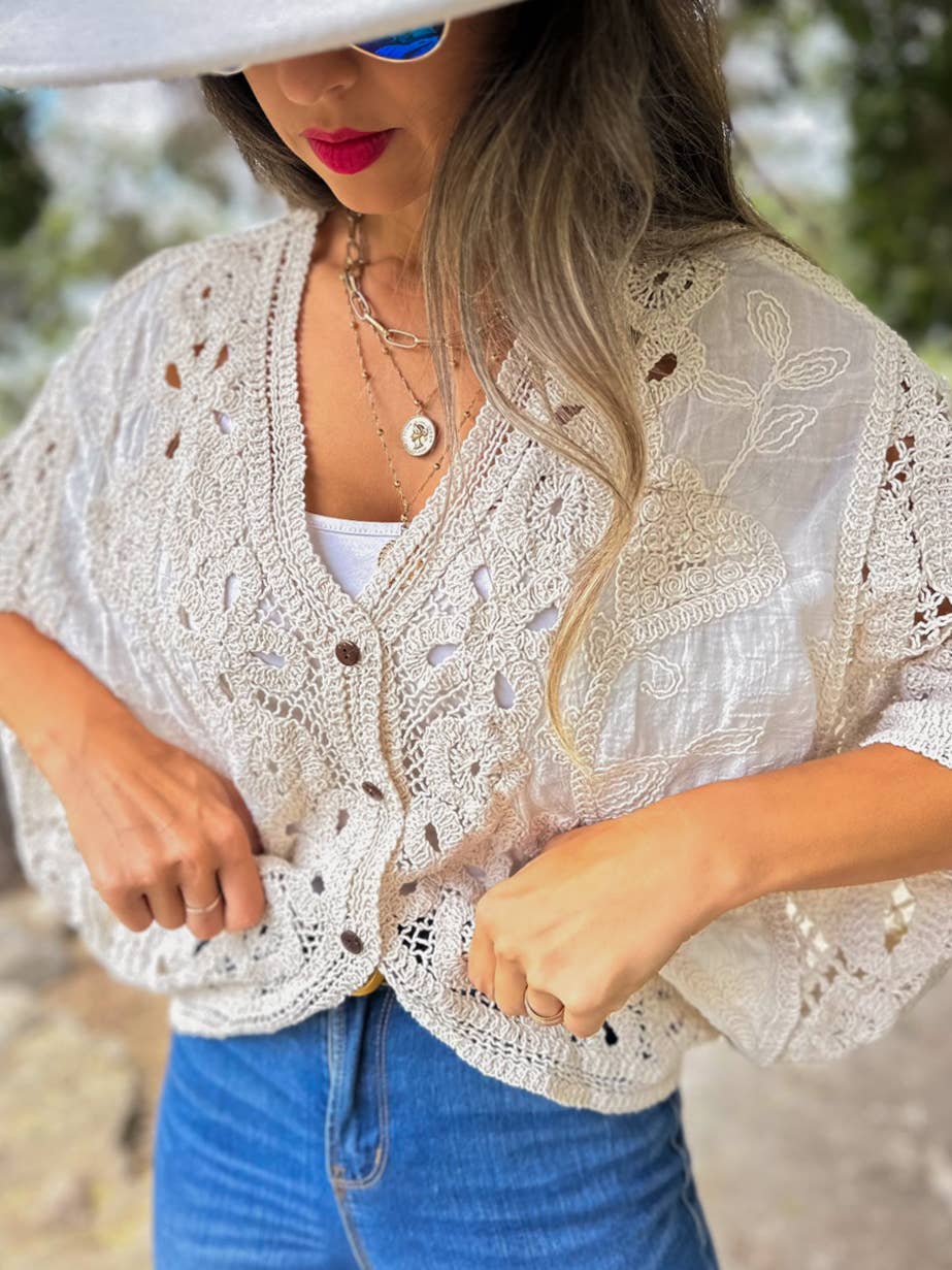 Ivory Crochet Lace Cardigan – Boutique Layering Bestseller: Ivory / One Size