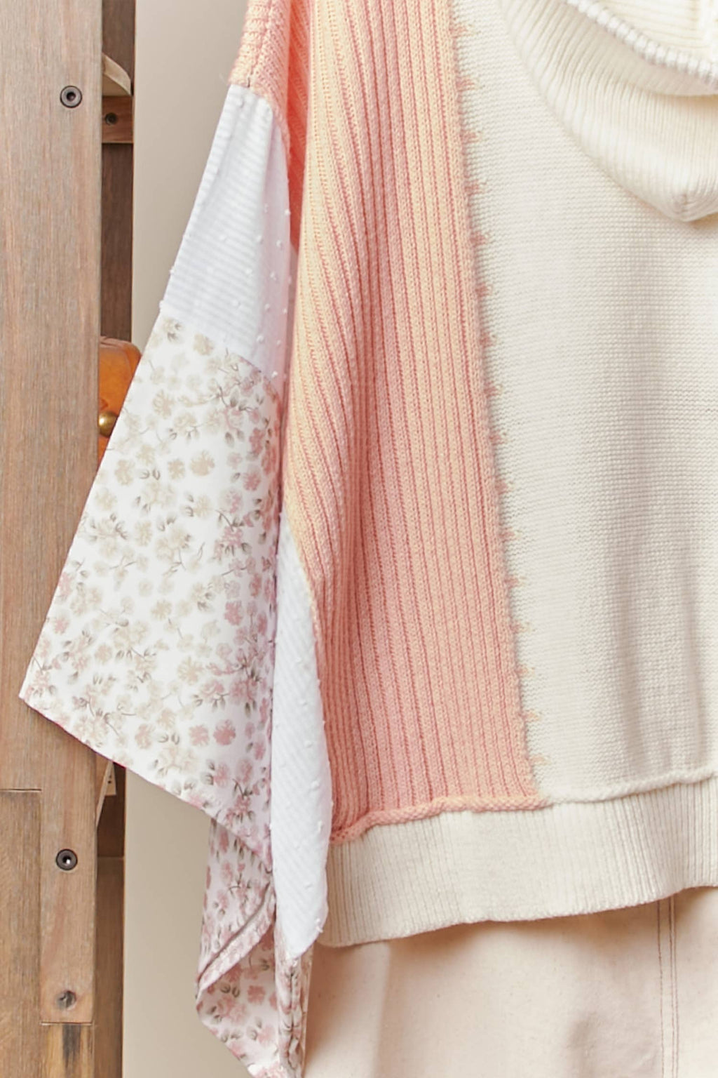 Color Block Crochet V Neck Hoodie: Multi