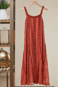 RUFFLED BOHO MAXI DRESS: Rust / S