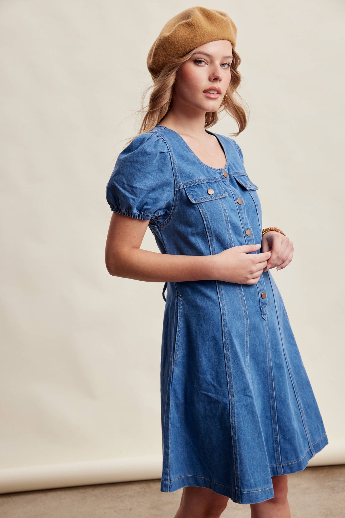Puff Sleeve Denim Mini Dress LD1639