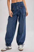 DENIM ANKLE DRAWSTRING BALLOON JEANS: DK.WASH / S