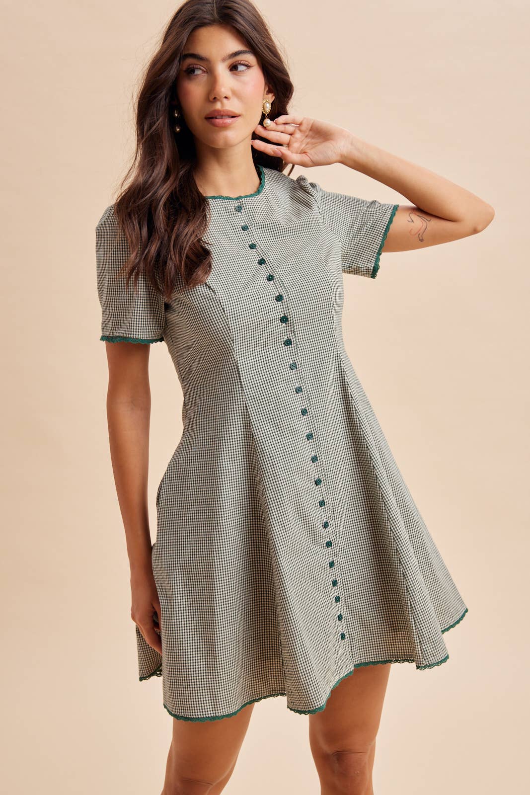 GINGHAM BUTTON DOWN MINI DRESS