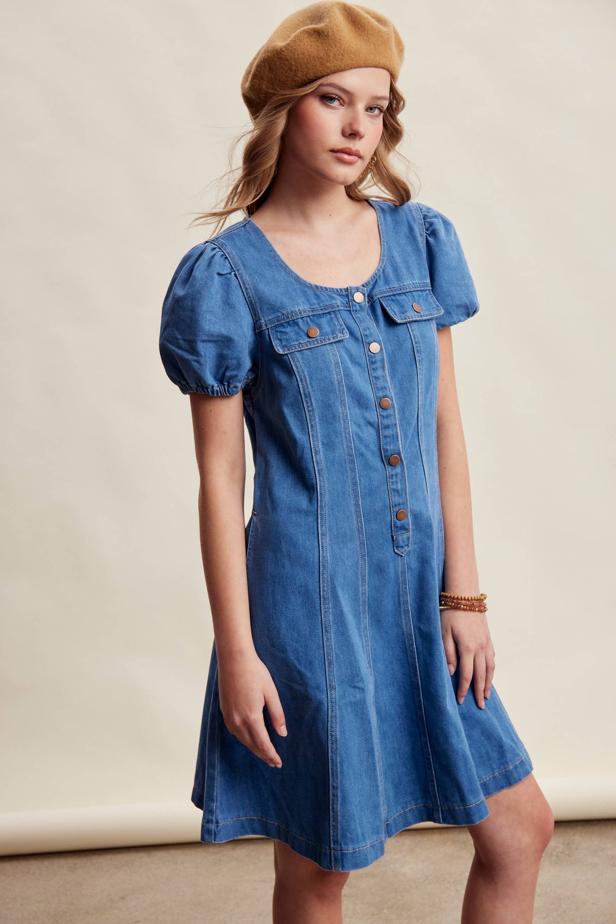 Puff Sleeve Denim Mini Dress LD1639
