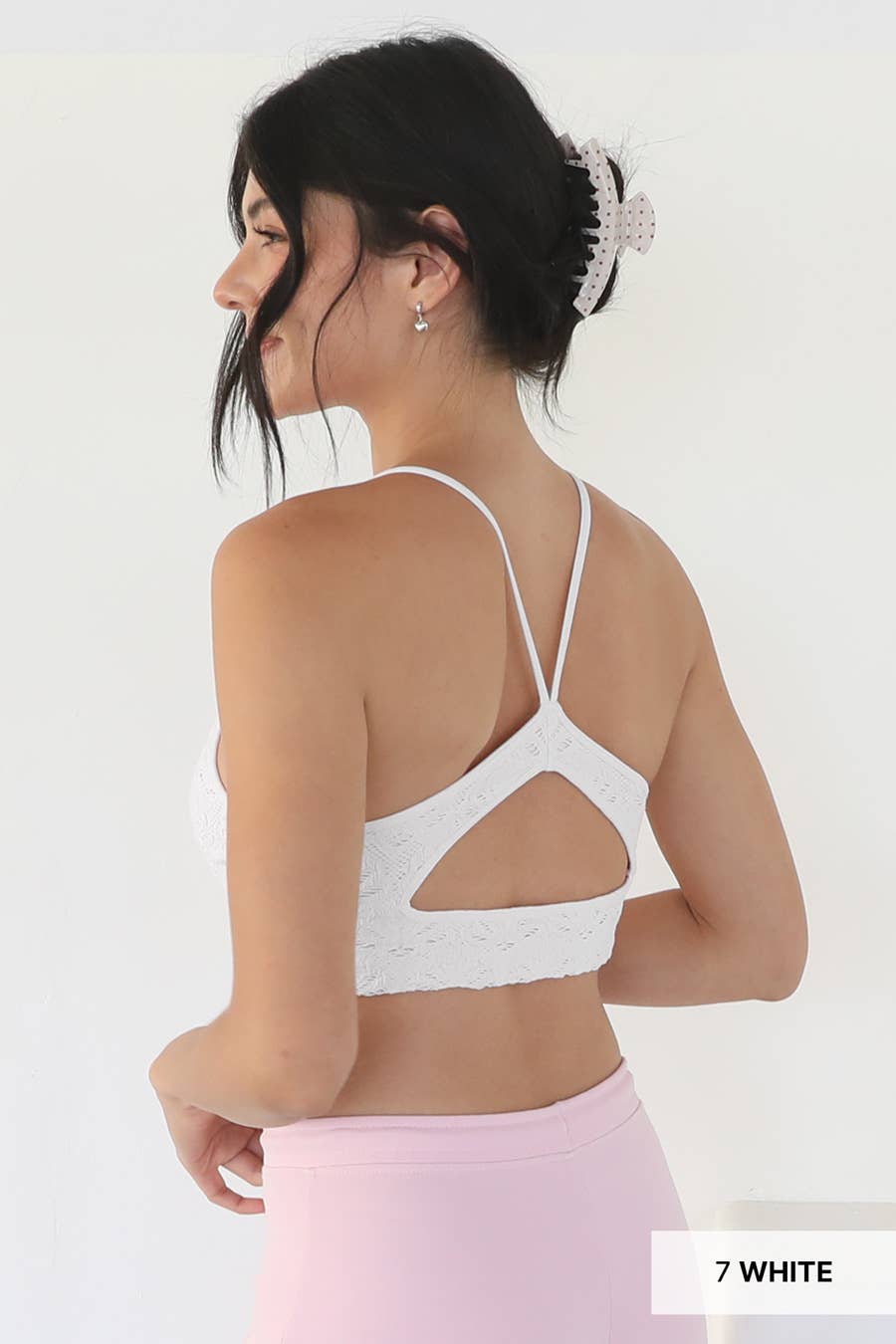 NS8412-Textured Lace Triangle Cut-Out Bralette: 007 White