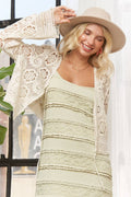 CROCHET LACE OPEN FRONT CARDIGAN- LEJ4080: NATURAL / SM-ML(3-3)