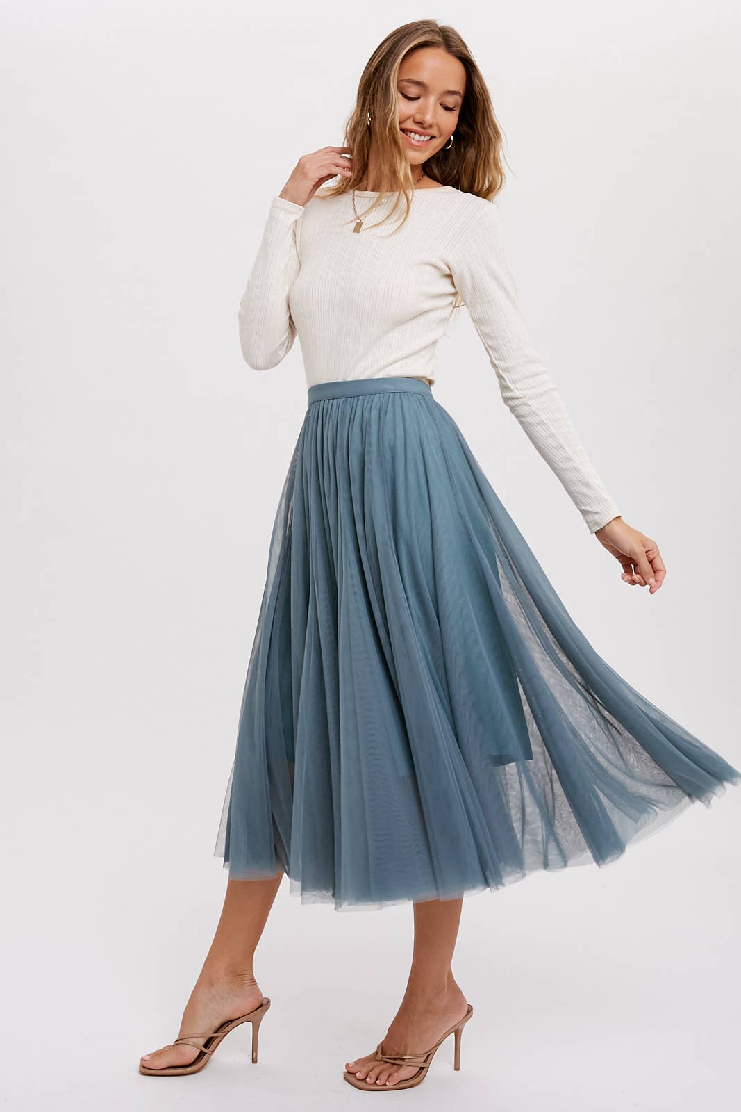 TULLE MIDI SKIRT: DARK MINT / S