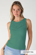 NS8484 - Lace Illusion Crew Neck Top: 2257 Dusty Teal